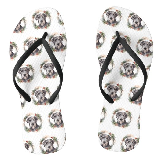 Wolfhound Kerstkrans Feestelijke Pup Teenslippers (Voetbed)