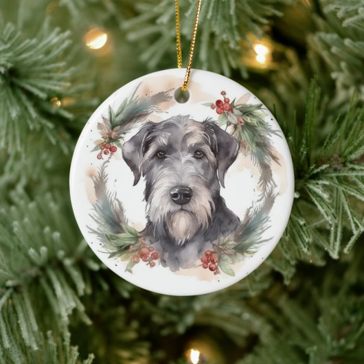 Wolfhound Kerstkrans Festieve Pup Keramisch Ornament (Boom)