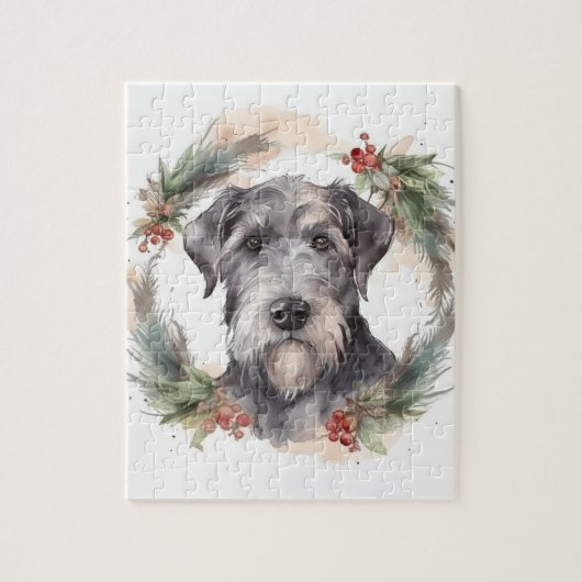 Wolfhound Kerstkrans Festieve Pup Legpuzzel (Verticaal)