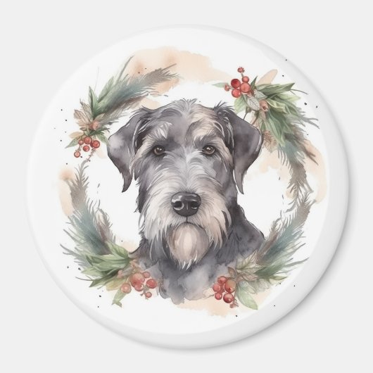 Wolfhound Kerstkrans Festieve Pup Magneet (Voorkant)