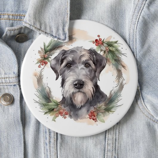 Wolfhound Kerstkrans Festieve Pup Ronde Button 6,0 Cm (In situ)