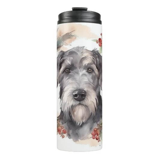 Wolfhound Kerstkrans Festieve Pup Thermosbeker (Voorkant)