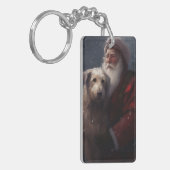 Wolfhound met de Kerstman Vrolijke Kerst Sleutelhanger (Voorkant Links)