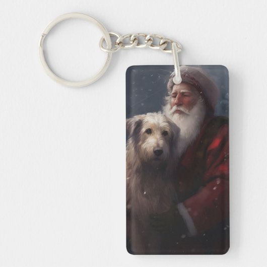 Wolfhound met de Kerstman Vrolijke Kerst Sleutelhanger (Voorkant)