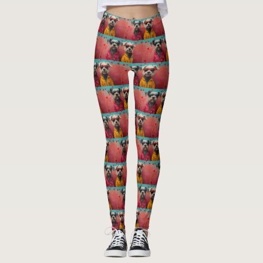 Wolfhound met Hart Rozen Valentijnsdag Leggings (Voorkant)