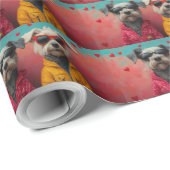 Wolfhound met Hartrozen Valentijnsdag Cadeaupapier (Rol Hoek)