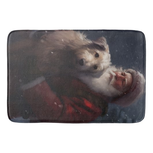 Wolfhound met Sinterklaas Feestelijke Kerstmis Badmat (Voorkant)