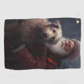 Wolfhound met Sinterklaas Feestelijke Kerstmis Golfhanddoek (Horizontaal)