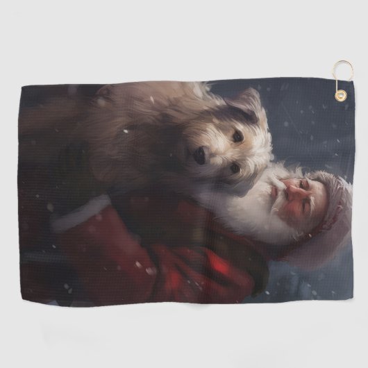 Wolfhound met Sinterklaas Feestelijke Kerstmis Golfhanddoek (Horizontaal)