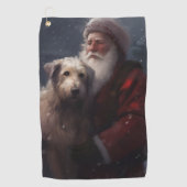 Wolfhound met Sinterklaas Feestelijke Kerstmis Golfhanddoek (Voorkant)