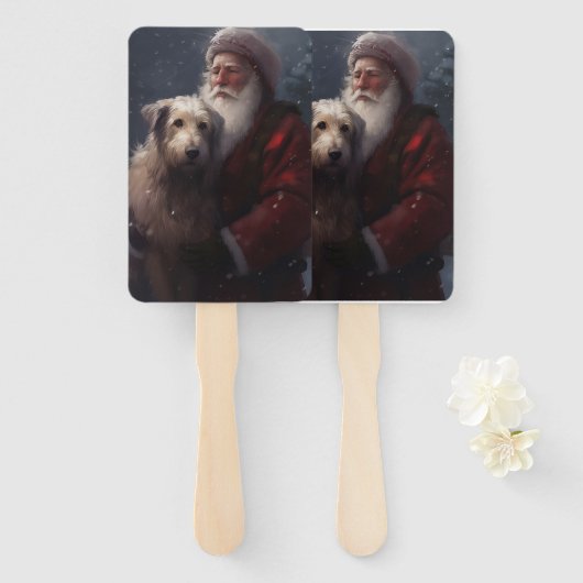 Wolfhound met Sinterklaas Feestelijke Kerstmis Handwaaier (Voorkant en achterkant)