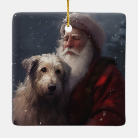 Wolfhound met Sinterklaas Feestelijke Kerstmis Keramisch Ornament (Achterkant)