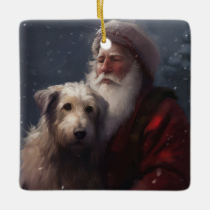 Wolfhound met Sinterklaas Feestelijke Kerstmis Keramisch Ornament