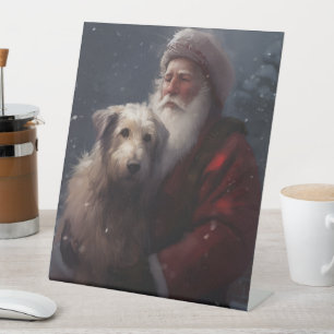 Wolfhound met Sinterklaas Feestelijke Kerstmis Reclamebord Met Voetstuk