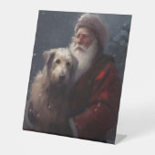 Wolfhound met Sinterklaas Feestelijke Kerstmis Reclamebord Met Voetstuk (Voorkant)