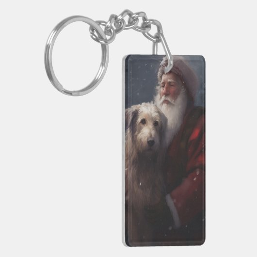 Wolfhound met Sinterklaas Feestelijke Kerstmis Sleutelhanger (Voorkant Links)