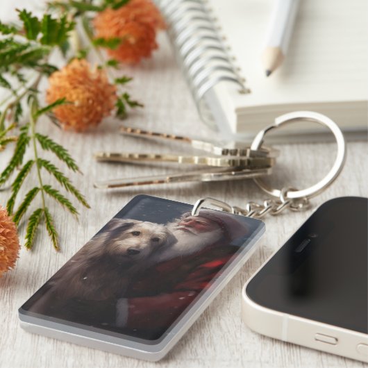 Wolfhound met Sinterklaas Feestelijke Kerstmis Sleutelhanger (Voorkant Rechts)