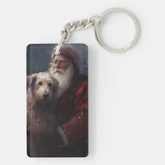 Wolfhound met Sinterklaas Feestelijke Kerstmis Sleutelhanger (achterkant)