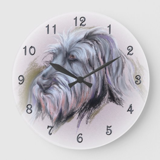 Wolfhound Pastel Portrait Grote Klok (Voorkant)