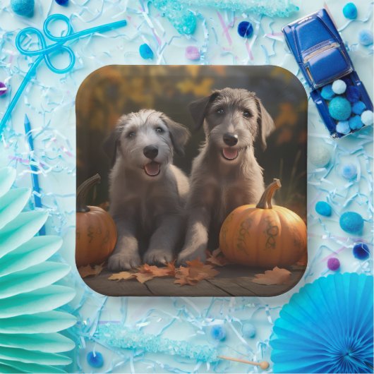 Wolfhound Puppy Herfst Delight Pompoen Papieren Bordje (Feest)