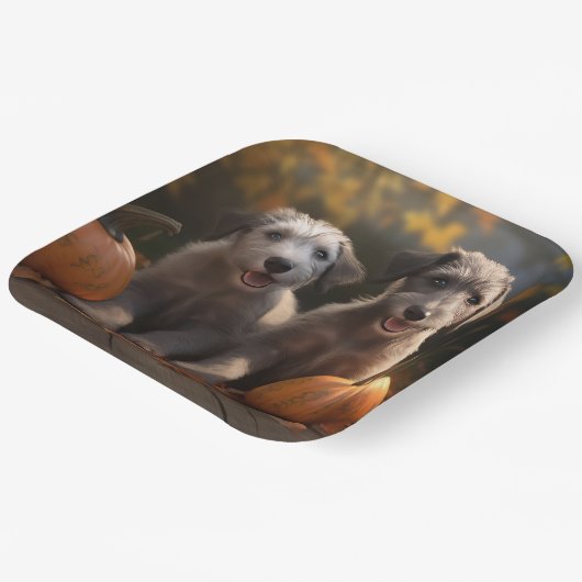 Wolfhound Puppy Herfst Delight Pompoen Papieren Bordje (Gebogen)