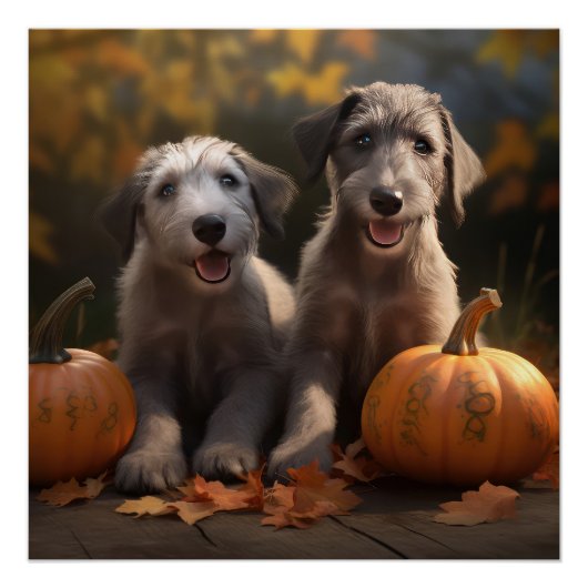 Wolfhound Puppy Herfst Delight Pompoen Perfect Poster (Voorkant)