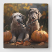 Wolfhound Puppy Herfst Delight Pompoen Vierkante Klok (Voorkant)