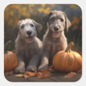 Wolfhound Puppy Herfst Delight Pompoen Vierkante Sticker (Voorkant)