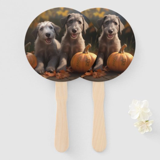 Wolfhound Puppy Herfstpracht Pompoen Handwaaier (Voorkant en achterkant)