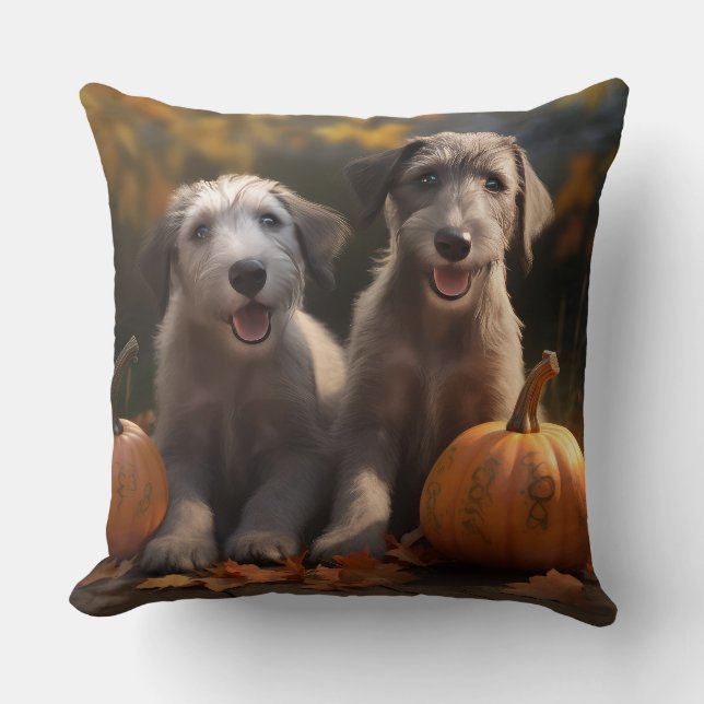 Wolfhound Puppy Herfstpracht Pompoen Kussen (Voorkant)