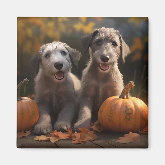 Wolfhound Puppy Herfstpracht Pompoen Magneet (Voorkant)