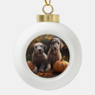 Wolfhound Puppy Herfstvreugde Pompoen Keramische Bal Ornament