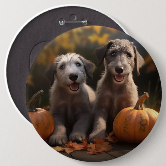 Wolfhound Puppy Herfstvreugde Pompoen Ronde Button 6,0 Cm (Voorkant /achterkant)