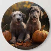 Wolfhound Puppy Herfstvreugde Pompoen Ronde Button 6,0 Cm (Voorkant)