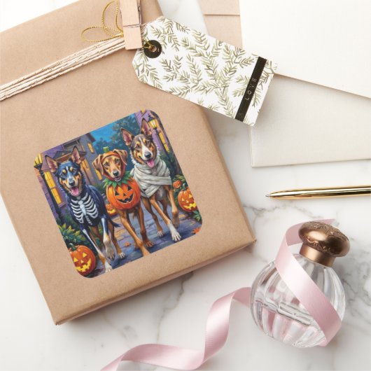 Wolfhound Trick-or-Treating Halloween Kostuums Vierkante Sticker (Geschenken)