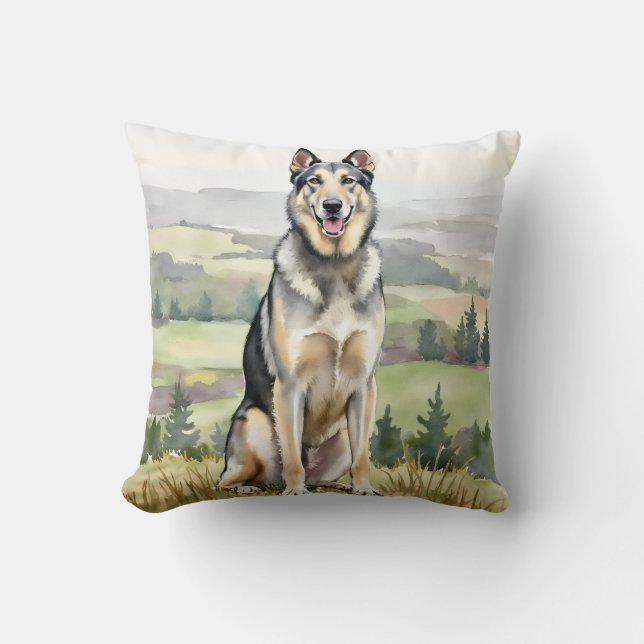 Wolfhound Watercolor Mist Landschaps Kunst Kussen (Voorkant)