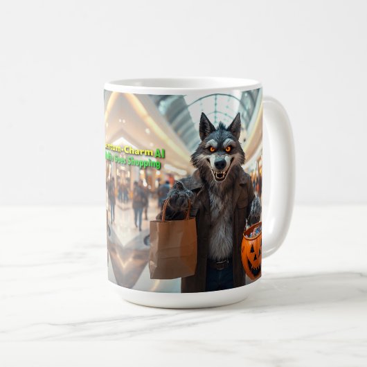 Wolfie Goes Shopping Mug Koffiemok (Voorkant rechts)