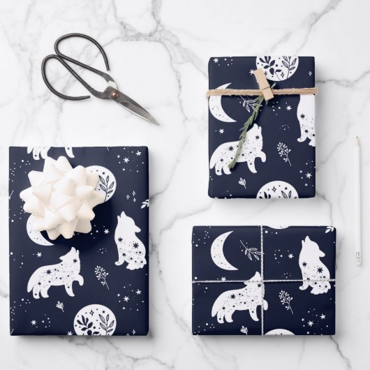 Wolfjong die naar de maan jankt inpakpapier set vel (Voorkant)