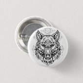 Wolfkop met etnische versieringen ronde button 3,2 cm (Voorkant /achterkant)