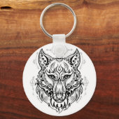 Wolfkop met etnische versieringen sleutelhanger (Voorkant)