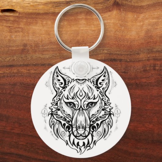 Wolfkop met etnische versieringen sleutelhanger (Voorkant)