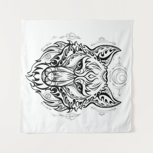 Wolfkop met etnische versieringen wandkleed (Voorkant (horizontaal))