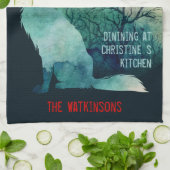 Wolfliefhebbers, donker blauwgroen esthetisch gebr theedoek (Gevouwen)