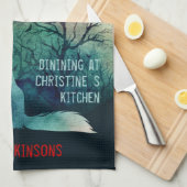 Wolfliefhebbers, donker blauwgroen esthetisch gebr theedoek (Quarter Fold)