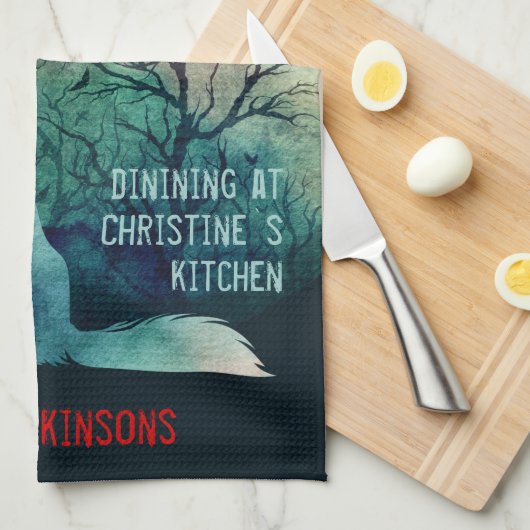 Wolfliefhebbers, donker blauwgroen esthetisch gebr theedoek (Quarter Fold)