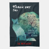 Wolfliefhebbers, donker blauwgroen esthetisch gebr theedoek (Verticaal)