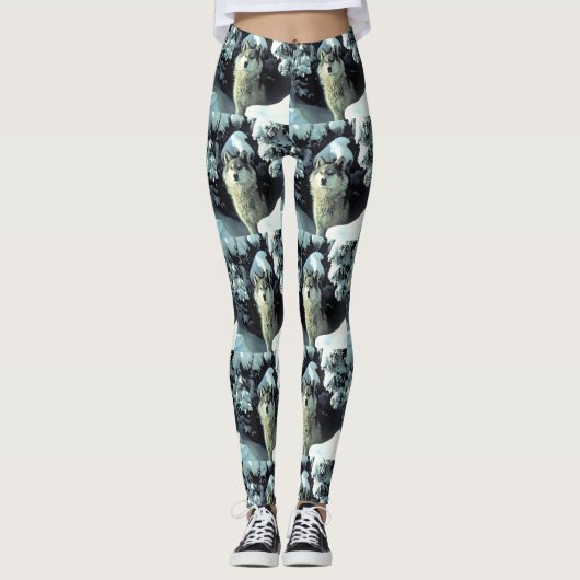 Wolfpatroon in Winter Bosontwerp Leggings (Voorkant)