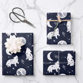 Wolfpup die naar de maan jankt inpakpapier set vel