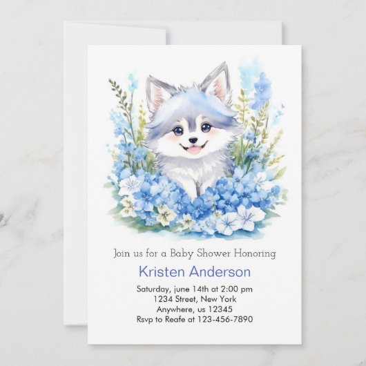 Wolf's Blue Blissful Woodland Boy Baby shower Kaart (Voorkant)