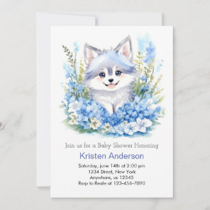 Wolf's Blue Blissful Woodland Boy Baby shower Kaart